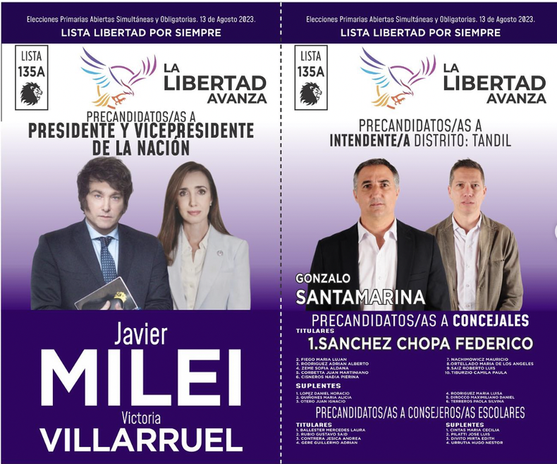 La boleta de La Libertad Avanza en Tandil de 2023.