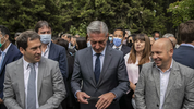 Mariano Arcioni junto a los integrantes de la fórmula de Arriba Chubut, Juan Pablo Luque y Ricardo Sastre, que es actual vicegobernador.