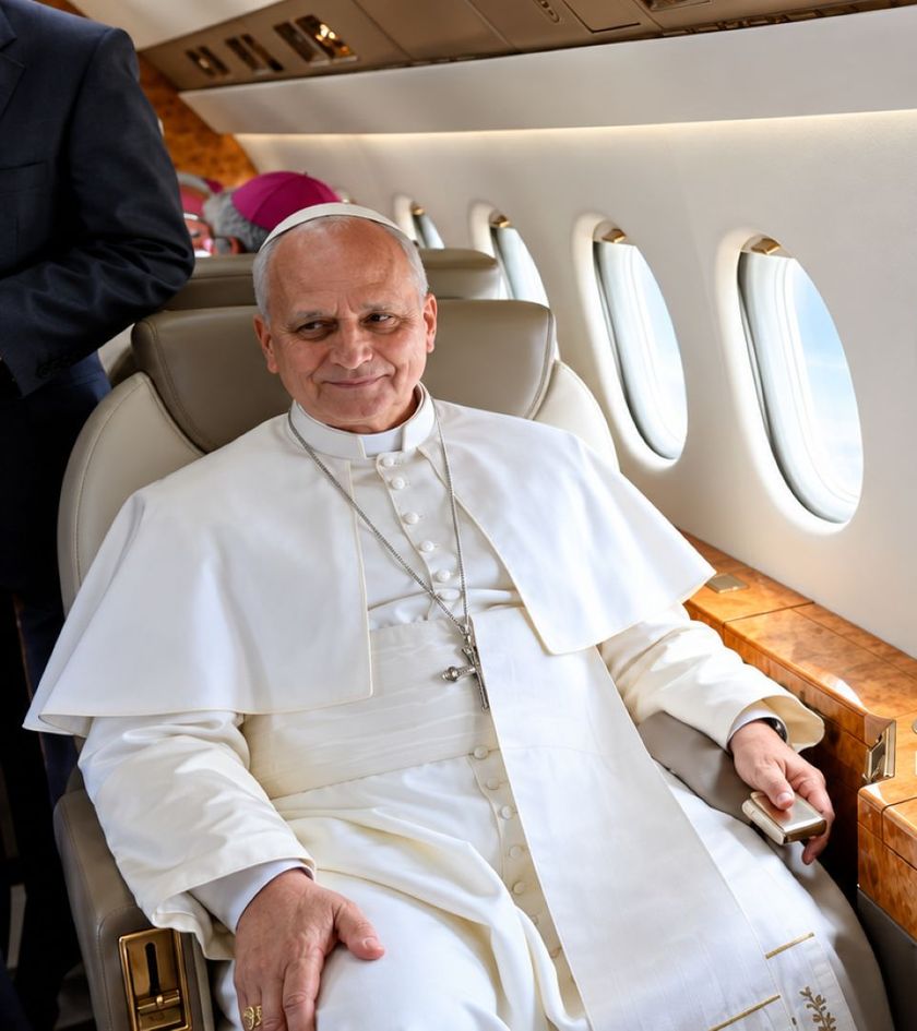 El papa León XIV en vuelo en uno de sus viajes internacionales