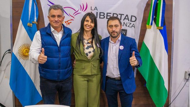 Lorena Villaverde, Sebastián Pareja y Marcelo Román. La Libertad Avanza se reordena en Río Negro luego de su triunfo.