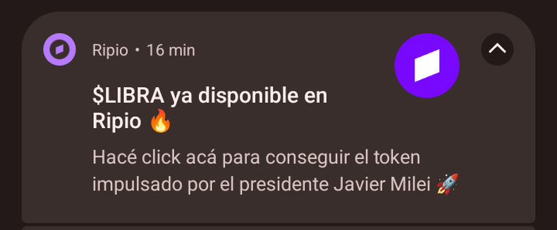 El mensaje de Ripio para poder comprar la moneda difundida por Javier Milei. 