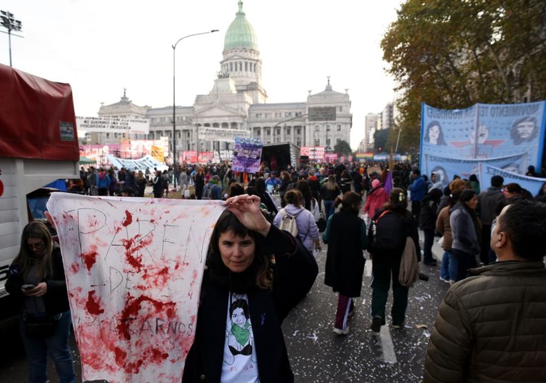 Ni una menos: marcha feminista frente al Congreso.