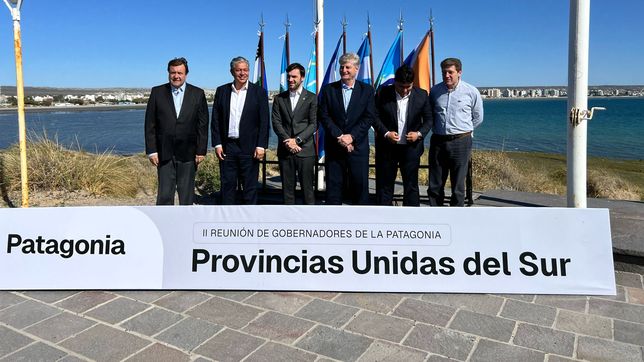 Gobernadores de la Patagonia. Alberto Weretilneck, Rolando Figueroa, Ignacio Torres, Sergio Ziliotto, Claudio Vidal y Gustavo Melella.