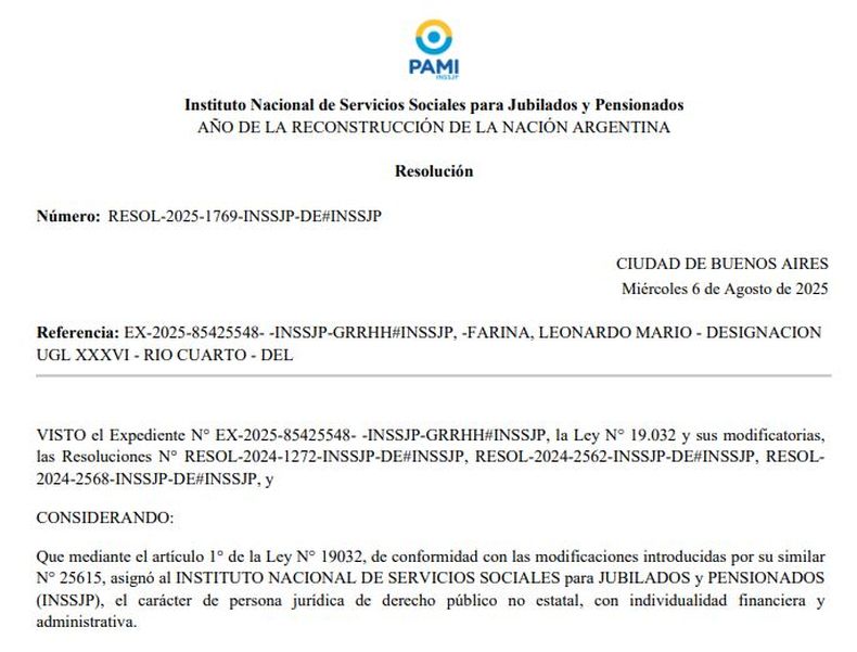 Santiago Pinasco dejó el PAMI de Río Cuarto y un hombre del radical Gabriel Abrile lo reemplazará en el cargo