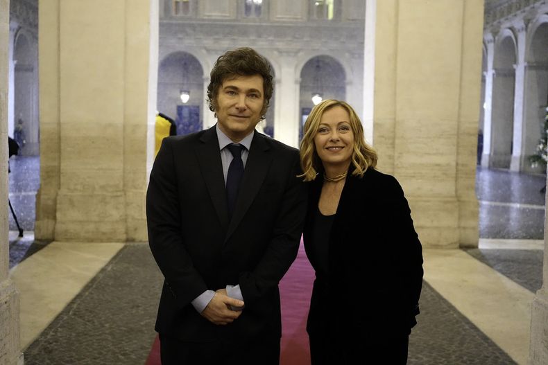 Javier Milei y Giorgia Meloni.