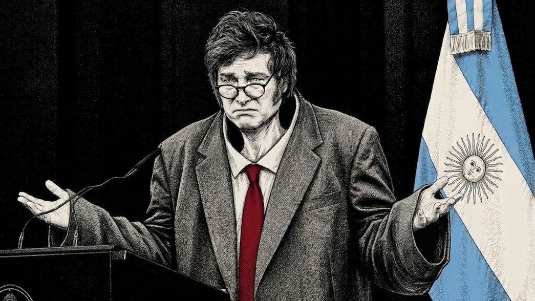 A Javier Milei, el traje de malvinero le queda grande. (Imagen generada con inteligencia artificial).