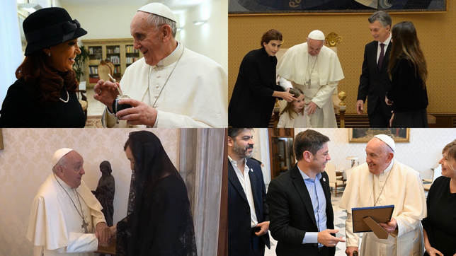 CFK, Mauricio Macri, Victoria Villarruel y Axel Kicillof con el papa Francisco. CFK, Mauricio Macri, Victoria Villarruel y Axel Kicillof con el papa Francisco.