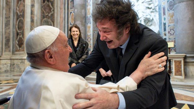 Javier Milei en su primer encuentro con el papa Francisco