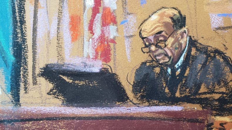 El veterano juez Alvin Hellerstein –aquí en el dibujo oficial de la primera audiencia del proceso contra Nicolás Maduro y Cilia Flores– se enfrenta a uno de los casos más complejos de su carrera.