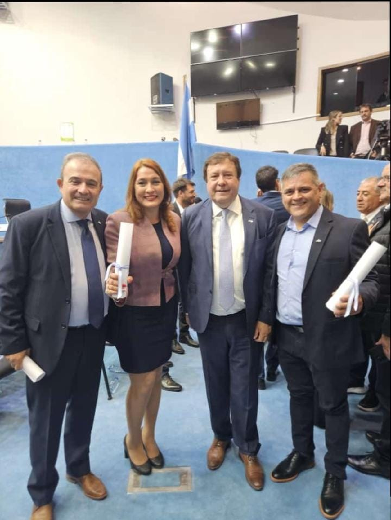 Alberto Weretilneck, Pedro Pesatti y los legisladores electos de la UCR Lorena Matzen y Ariel Bernatene.