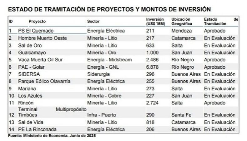 Los 14 proyectos de inversión presentados para acceder a los beneficios del RIGI