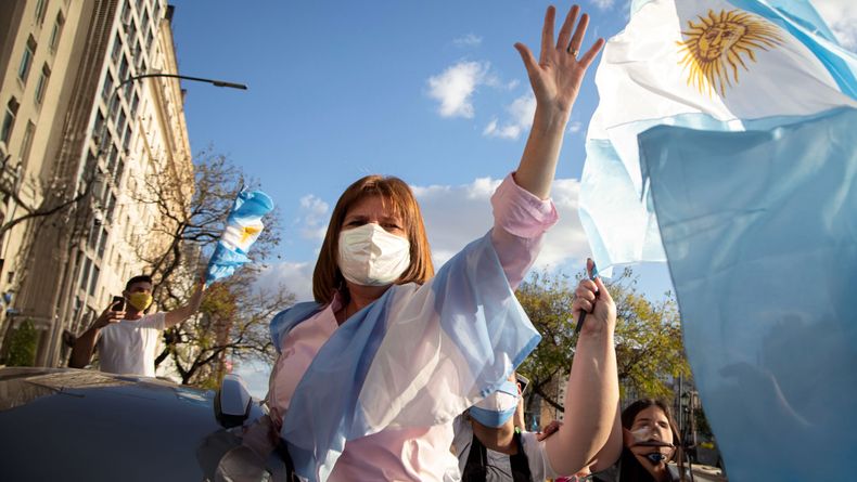 Patricia Bullrich durante la pandemia.