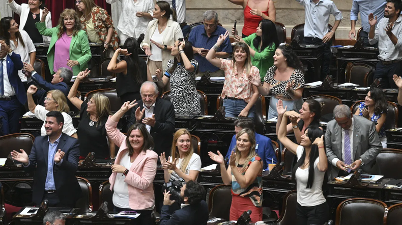 El bloque oficialista celebra la sanción de la ley de moratoria previsional.