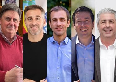 Mario Secco, Miguel Gargaglione, Federico Achaval, Pablo Petrecca, Leonardo Nardini y Javier Martínez, intendentes en Buenos Aires que no se pueden presentar.