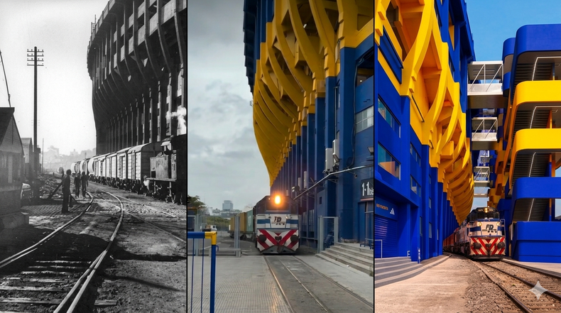 El tren y la Bombonera: una imagen icónica de ayer, de hoy y acaso de mañana. El tren y la Bombonera: una imagen icónica de ayer, de hoy y acaso de mañana.