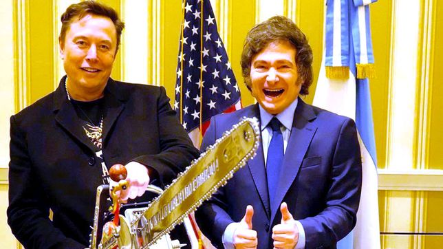 Elon Musk con Javier Milei: la motosierra es poco empática, pero le gusta.