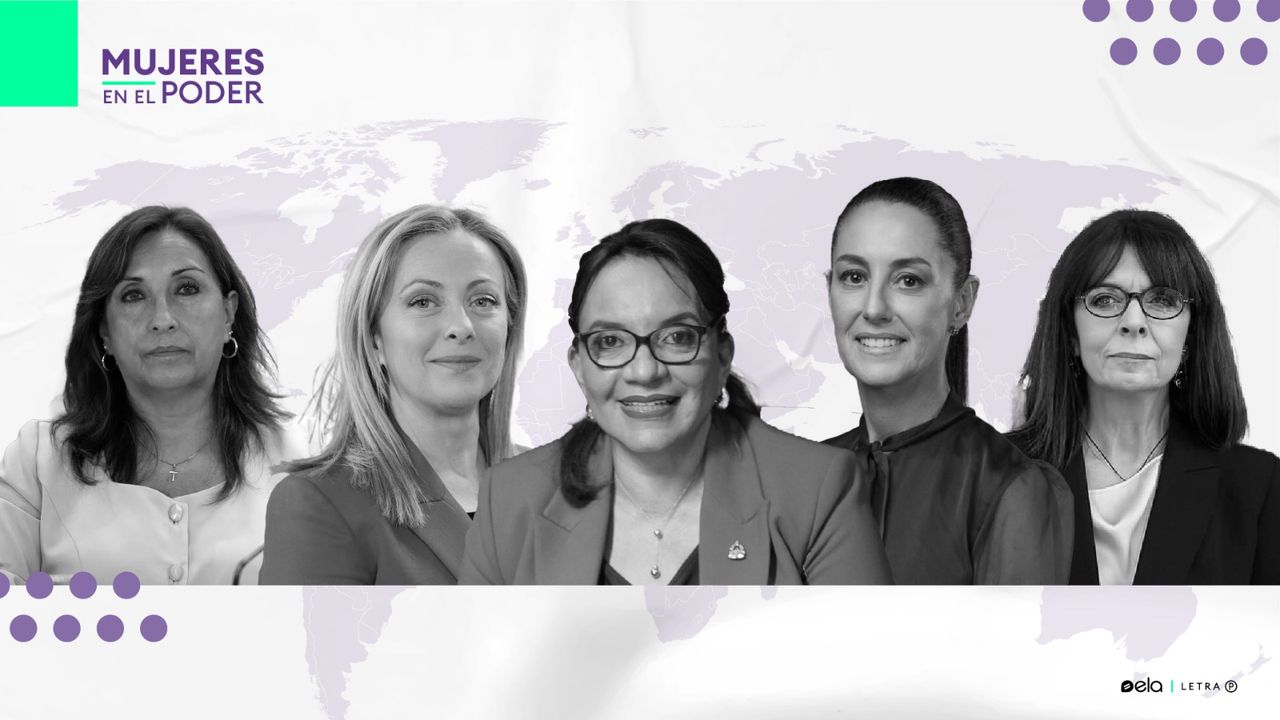 Mujeres jefas de Estado: Dina Boluarte, Georgia Meloni, Xiomara Castro, Claudia Sheinbaum y Katerína Sakellaropoúlou