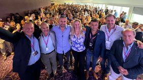 Karina Milei y la cúpula de La Libertad Avanza en Entre Ríos, durante un acto en Paraná a fines de 2024.