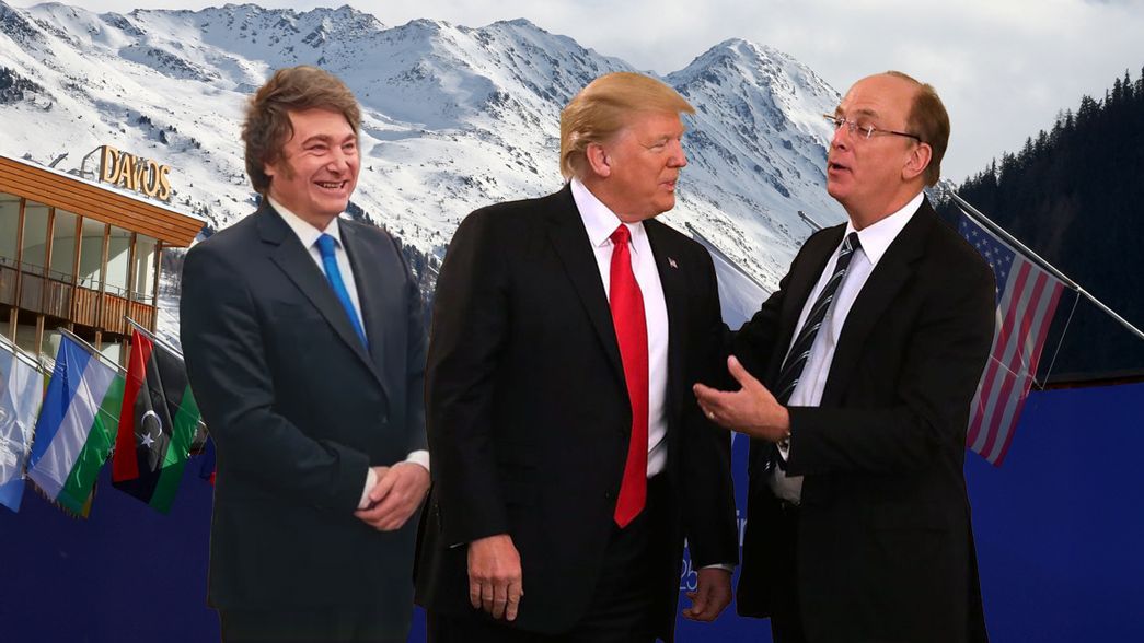 Javier Milei, Donald Trump y Larry Fink en Davos
