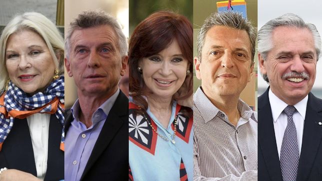 Elisa Carrió, Mauricio Macri, Cristina Fernández de Kirchner, Sergio Massa y Alberto Fernández.