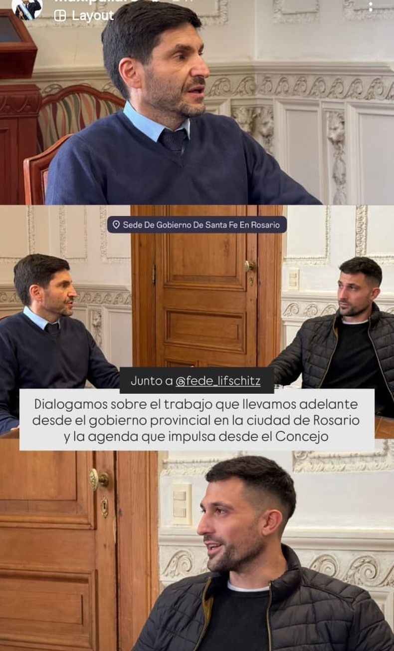 Este viernes, el gobernador Maximiliano en su despacho junto al concejal Federico Lifschitz.