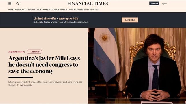 Entrevista de Javier Milei en el Financial Times. Entrevista de Javier Milei en el Financial Times.
