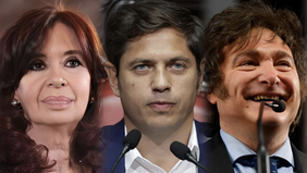 Cristina Fernández de Kirchner, Axel Kicillof y Javier Milei. La entrevista del gobernador con Clarín despertó un mar de suspicacias. 