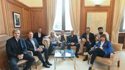 Con Santiago Caputo en medio, junto a Karina Milei, la mesa política se reunió en la Casa Rosada.&nbsp;