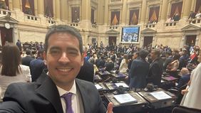 Adrián Ravier en el Congreso: debutó justificando la avanzada contra las universidades públicas, aunque es docentes de la Universidad Nacional de La Pampa.