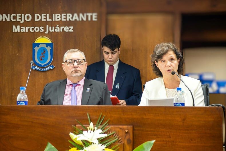 Sara Majorel y Javier Barletta, presidente del Concejo Deliberante de Marcos Juárez