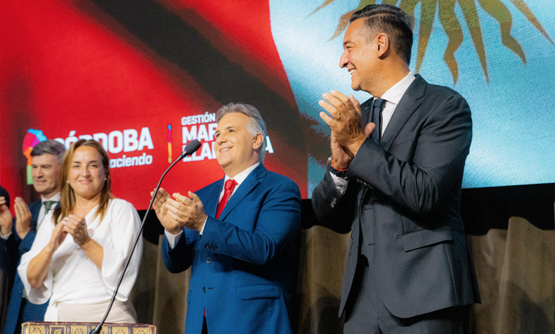 Miguel Siciliano, flamante ministro de Vinculación y Gestión Institucional de Córdoba, junto a Martín Llaryora, Myrian Prunotto y Daniel Passerini.