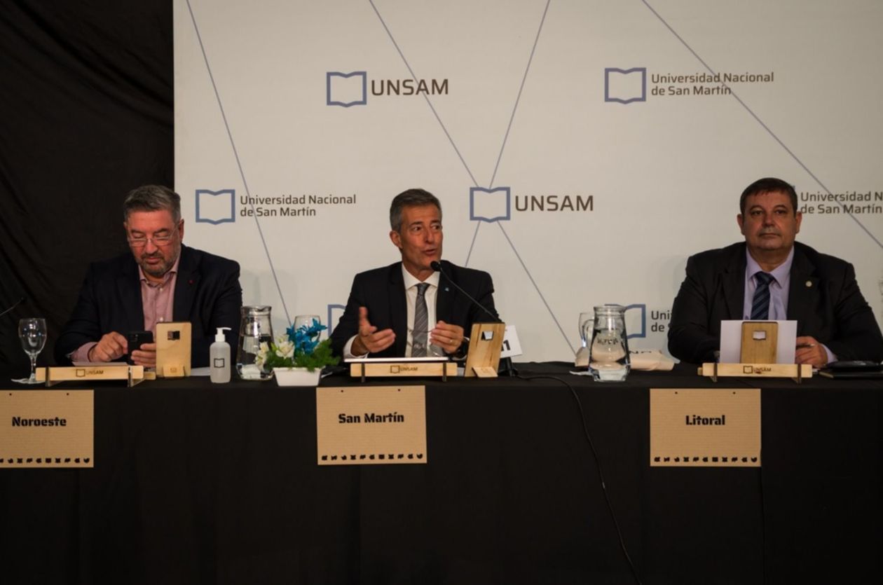 Carlos Grecco, Oscar Alpa y Enrique Mammarella en el plenario del CIN en la UNSAM Consejo Interuniversitario Nacional