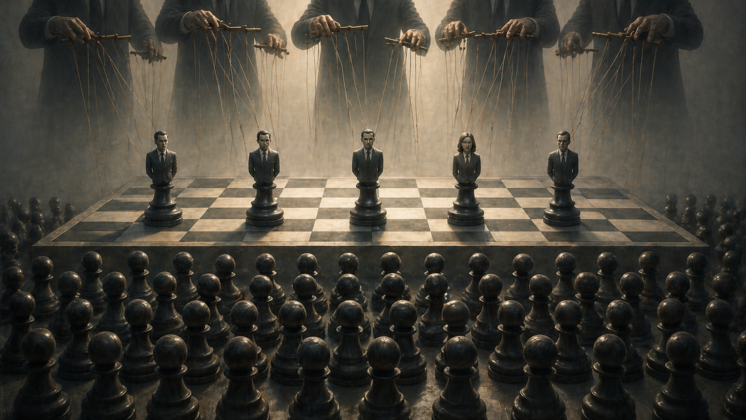 Los ciudadanos, como marionetas en una democracia vacía (imagen generada con inteligencia artificial).