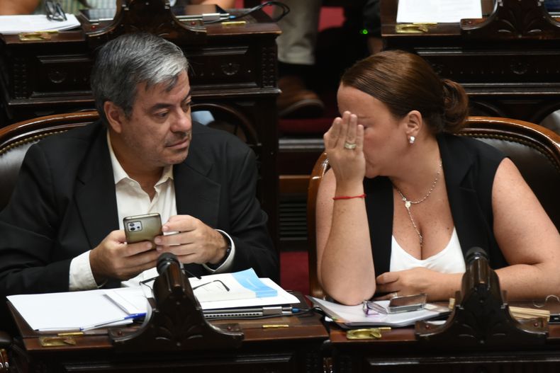 Germán Martínez, jefe de Unión por la Patria, y Cecilia Moreau.&nbsp;