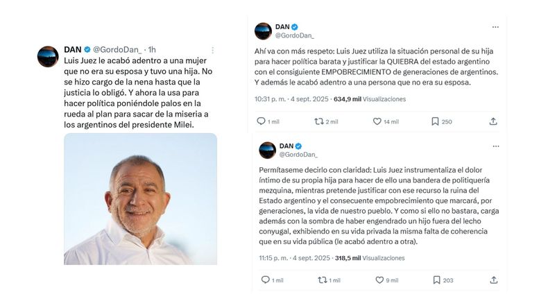 Los tuits del Gordo Dan contra Luis Juez y Guillermo Francos
