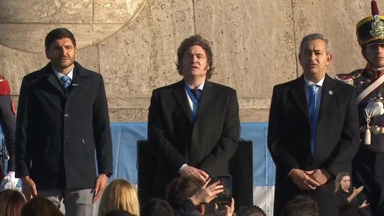 El presidente Javier Mieli, en su última visita a Rosario, para el Día de la Bandera.