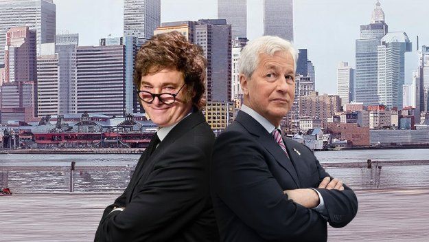 Javier Milei y Jamie Dimon, ceo de J.P. Morgan (Fotomontaje).