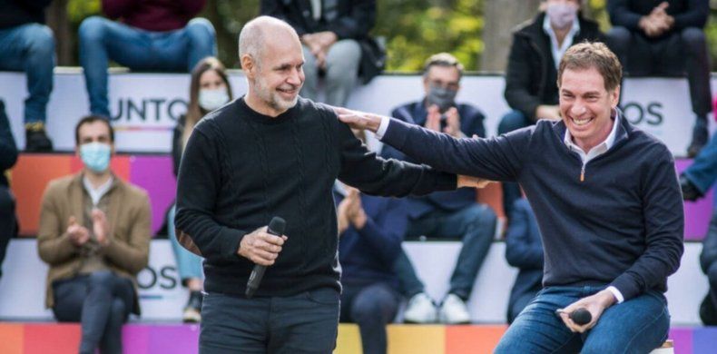 Horacio Rodríguez Larreta y su precandidato a gobernador bonaerense, Diego Santilli.