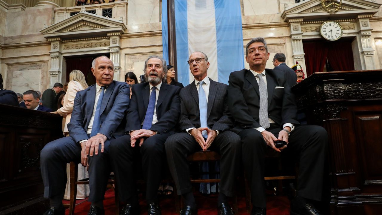 Los jueces de la Corte Suprema, durante la Asamblea Legislativa inaugurada por Javier Milei.