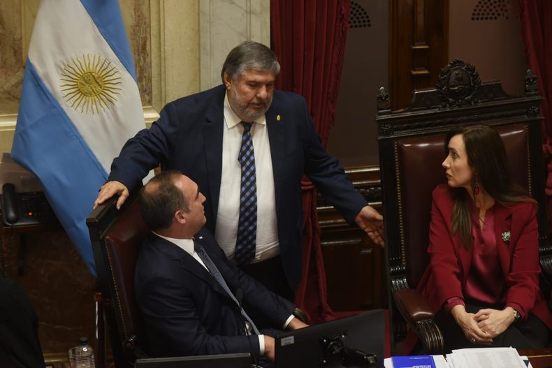Victoria Villarruel y José Mayans en el Senado. 
