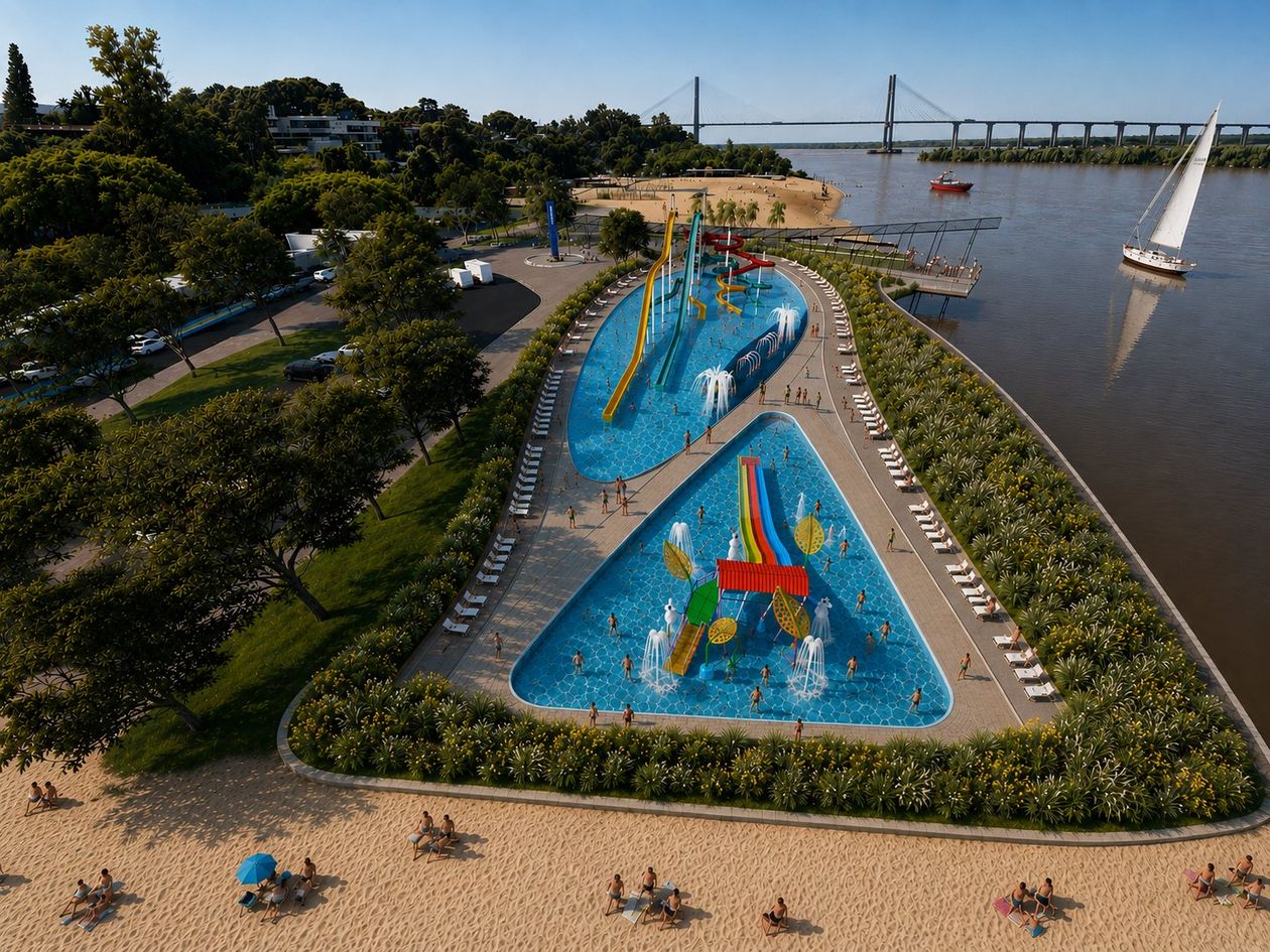 Render de el parque acuático anunciado por el oficialismo para la zona norte de Rosario.