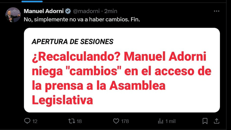 El tuit de Manuel Adorni que reproduce un título de Letra P.