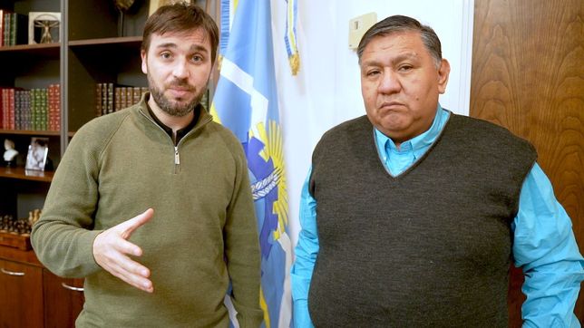 Ignacio Torres, gobernador electo en Chubut, junto a su candidato a diputado nacional: el sindicalista del Petróleo Jorge Loma Ávila.