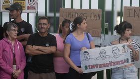 La manifestación de este miércoles en Trenel, en el norte de La Pampa: más de 200 despidos.