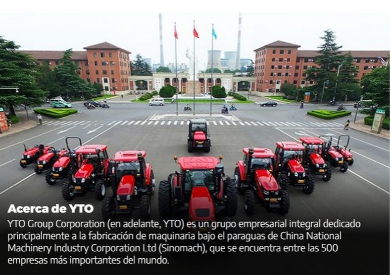 La página oficial del YTO Group, donde se fabrican los tractores chinos más vendidos en Argentina