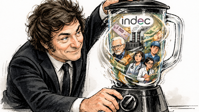 Javier Milei y su licuadora, otra vez al mango (imagen generada con inteligencia artificial).