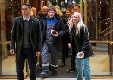 Javier MIlei, al llegar al Grand Hotel Oslo.&nbsp;