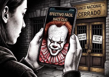 Las fintech, con Marcos Galperin como gran villano, son salvavidas de plomo en la Argentina desesperada (imagen generada con IA).