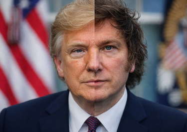 Donald Trump y Javier Milei, fundidos en una apuesta a todo o nada (imagen generada con inteligencia artificial).