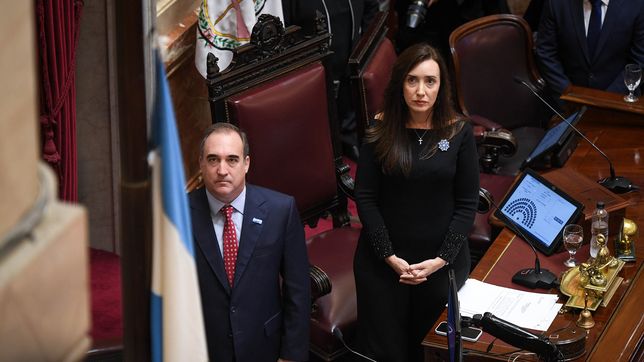 Victoria Villarruel, durante la sesión del Senado por el papa Francisco.&nbsp;